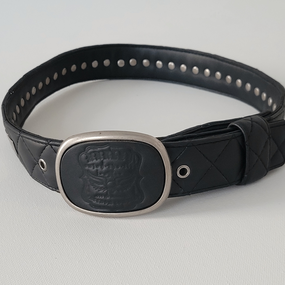 Hurley Women’s Black Faux Leather Belt | Quilted Stud Detail Adjustable Belt